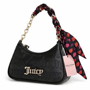 NWT Juicy Couture Black Baguette Shoulder Bag Gold Chain Logo Y2K Glam Purse